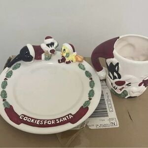 Vintage Warner Bros. Milk & Cookies for Santa Plate & Mug